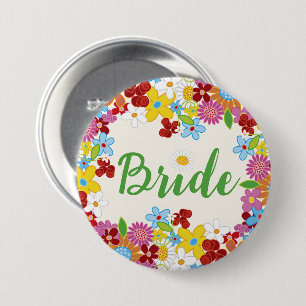 BRIDE Spring Flowers Garden Chic Wedding Name Tag 7.5 Cm Round Badge