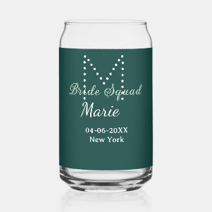 Bride squad add name monogram bridesmaid blue can glass