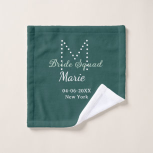 Bride squad add name monogram bridesmaid blue wash cloth