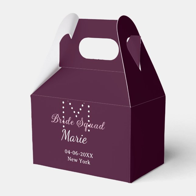 Bride squad add name monogram bridesmaid mauve  favour box (Front Side)