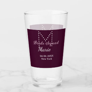 Bride squad add name monogram bridesmaid mauve  glass