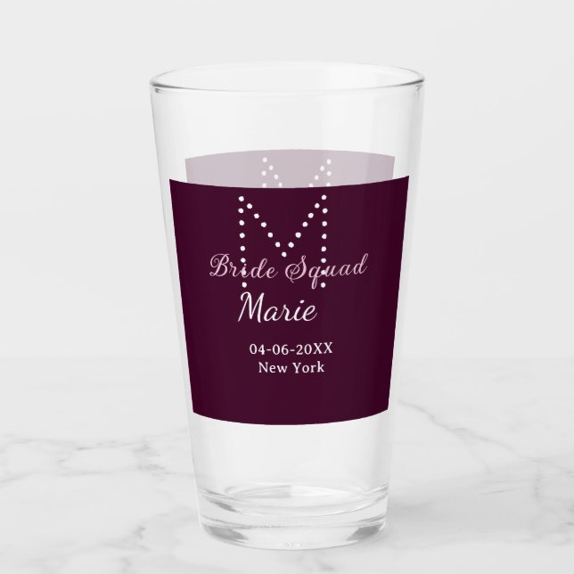 Bride squad add name monogram bridesmaid mauve  glass (Front)