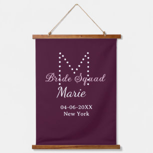 Bride squad add name monogram bridesmaid mauve  hanging tapestry