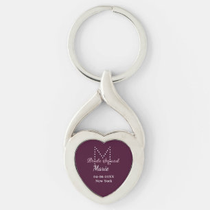 Bride squad add name monogram bridesmaid mauve key ring