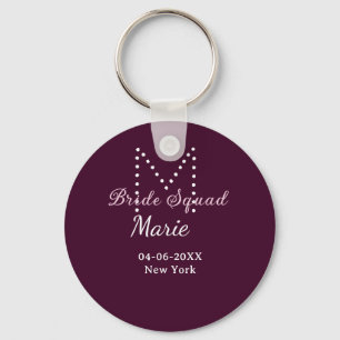 Bride squad add name monogram bridesmaid mauve key ring