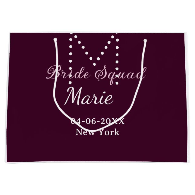 Bride squad add name monogram bridesmaid mauve  large gift bag (Front)
