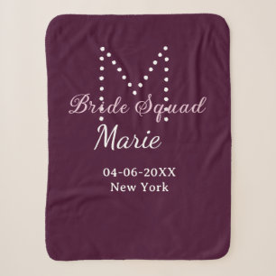 Bride squad add name monogram bridesmaid mauve sherpa blanket