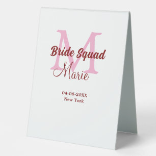 Bride squad add name monogram bridesmaid pink date