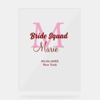 Bride squad add name monogram bridesmaid pink date