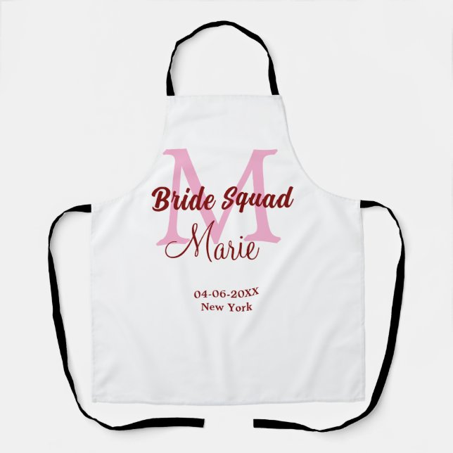 Bride squad add name monogram bridesmaid pink date apron (Front)