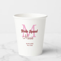 Bride squad add name monogram bridesmaid pink date