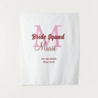 Bride squad add name monogram bridesmaid pink date
