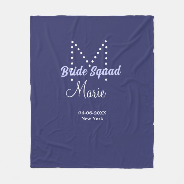 Bride squad add name monogram bridesmaid purple wh fleece blanket (Front)
