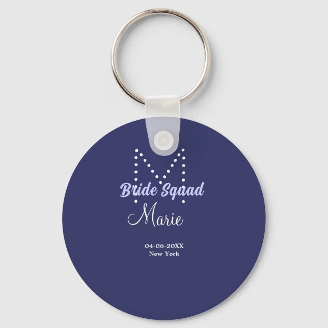 Bride squad add name monogram bridesmaid purple wh key ring (Front)