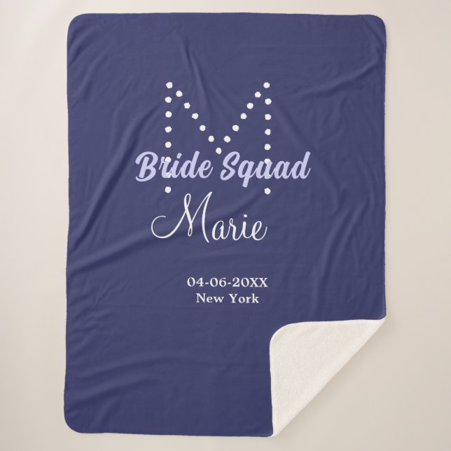 Bride squad add name monogram bridesmaid purple wh sherpa blanket (Front)