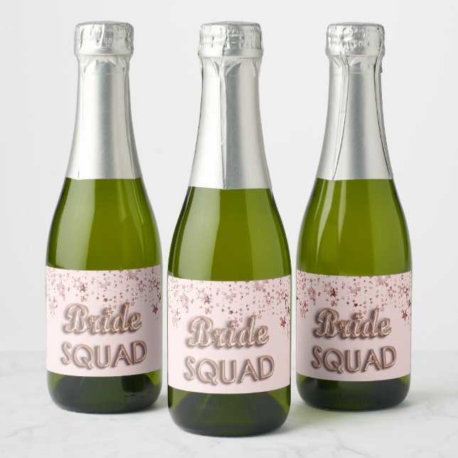 Bride squad bachelotette rose gold stars sparkling wine label (Bottles)