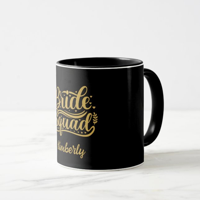 Bride Squad Black and Gold Word Art Personalised  Mug (Front Right)