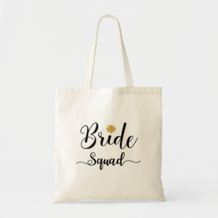 Bride Squad Black Text Gold-Flower-Modern Tote Bag