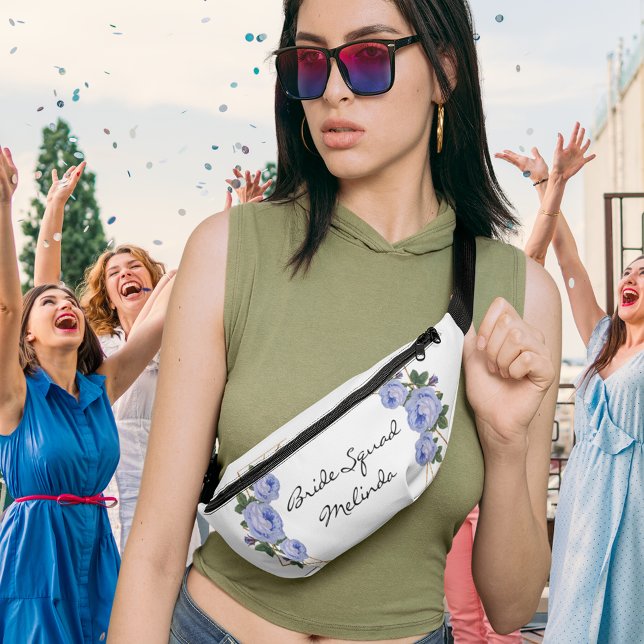 Bride Squad Blue Floral Elegant Gold Glitter Geo  Bum Bags (Bride Squad Blue Floral Elegant Gold Glitter Geo  Fanny Pack)