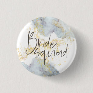 Bride Squad Blue Ombre Watercolors Gold Splashes 3 Cm Round Badge