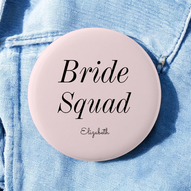Bride Squad Blush Pink Black Wedding Button (Creator Uploaded)