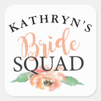 Bride Squad Bridal Shower Stickers Floral Coral