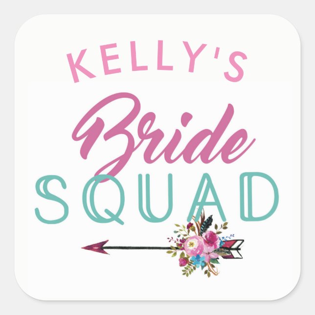 Bride Squad Bridal Shower Stickers Floral Hen (Front)