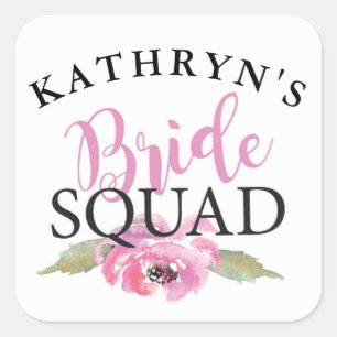Bride Squad Bridal Shower Stickers Floral Pink