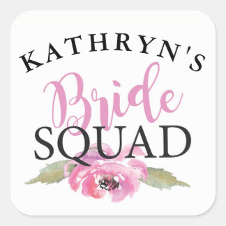 Bride Squad Bridal Shower Stickers Floral Pink