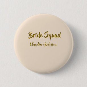Bride squad bridesmaid name golden orange wedding  6 cm round badge