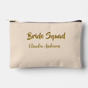 Bride squad bridesmaid name golden orange wedding accessory pouch