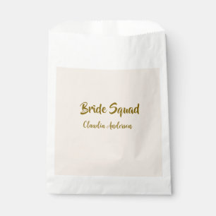 Bride squad bridesmaid name golden orange wedding favour bags