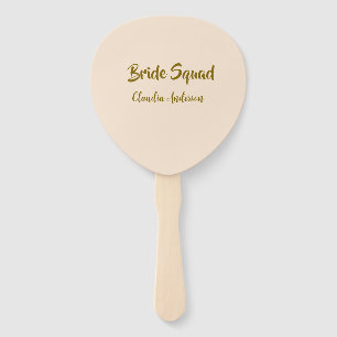 Bride squad bridesmaid name golden orange wedding hand fan