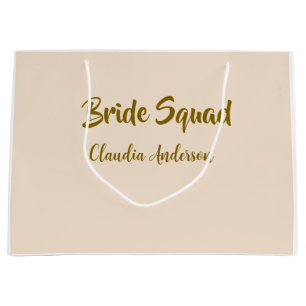 Bride squad bridesmaid name golden orange wedding  large gift bag