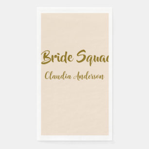 Bride squad bridesmaid name golden orange wedding napkin