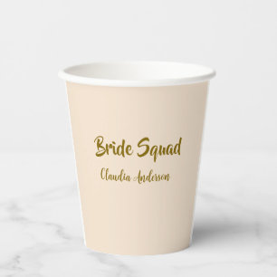 Bride squad bridesmaid name golden orange wedding paper cups