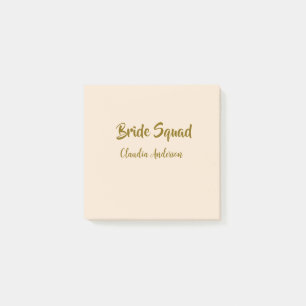 Bride squad bridesmaid name golden orange wedding post-it notes