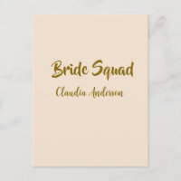 Bride squad bridesmaid name golden orange wedding 