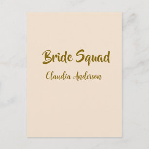 Bride squad bridesmaid name golden orange wedding  postcard