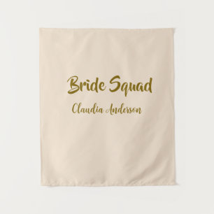 Bride squad bridesmaid name golden orange wedding  tapestry