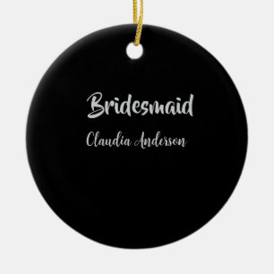 Bride squad bridesmaid name silver black wedding ceramic tree decoration