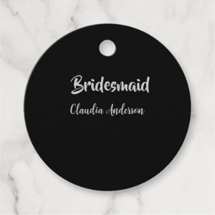 Bride squad bridesmaid name silver black wedding favour tags