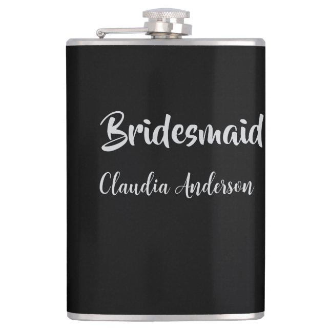 Bride squad bridesmaid name silver black wedding  hip flask (Front)