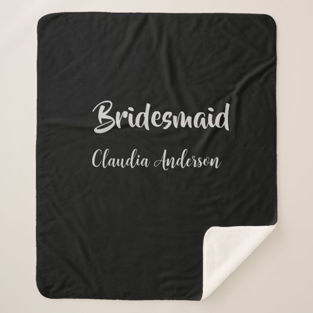 Bride squad bridesmaid name silver black wedding  sherpa blanket (Front)