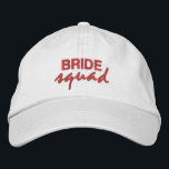 Bride Squad fun novelty pink script bridal party  Embroidered Hat<br><div class="desc">Celebrate in style with this custom BRIDE squad pink embroidered baseball cap. All text and colours are editable to fit your own wedding theme and colours. Perfect for everyone in your bridal party. Pair with the novelty pink script tshirt and wrist tattoos from our "Bridal Party Accessories Collection" and add...</div>