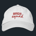 Bride Squad fun novelty pink script bridal party  Embroidered Hat<br><div class="desc">Celebrate in style with this custom BRIDE squad pink embroidered baseball cap. All text and colours are editable to fit your own wedding theme and colours. Perfect for everyone in your bridal party. Pair with the novelty pink script tshirt and wrist tattoos from our "Bridal Party Accessories Collection" and add...</div>
