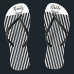 Bride Squad gold flower black white stripes Flip Flops<br><div class="desc">This Bride Squad text with black & white stripes and gold flower looks trendy on these Flip Flops. Perfect for the bride and bridesmaid gifts. Design by Inge Lewis. Find more matching items at the ingeinc.com online boutique.</div>