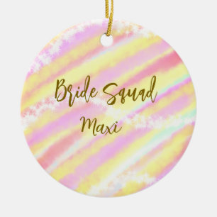 Bride squad golden pastel pink colorful glitter br ceramic tree decoration
