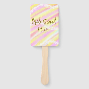 Bride squad golden pastel pink colorful glitter br hand fan