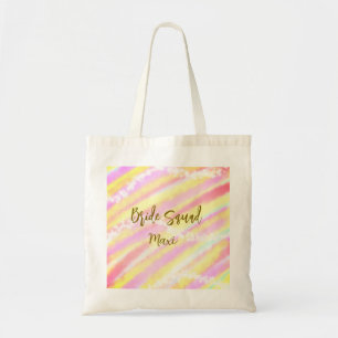 Bride squad golden pastel pink colorful glitter br tote bag